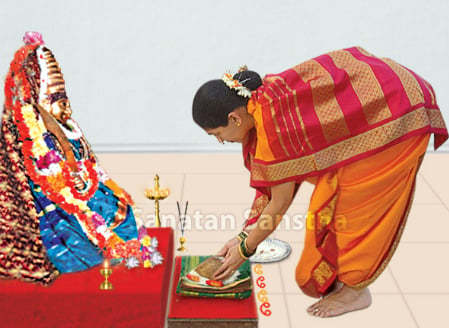 'Oti bharane' - Offering a sari and a blouse-piece to Godess