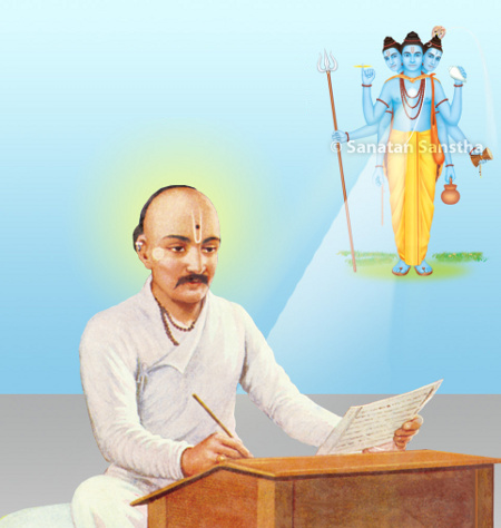 Saint Eknath maharaj writing Datta arati