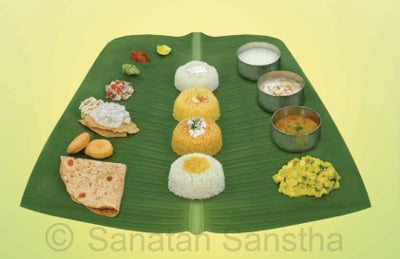 Naivedya offered on banana leaf